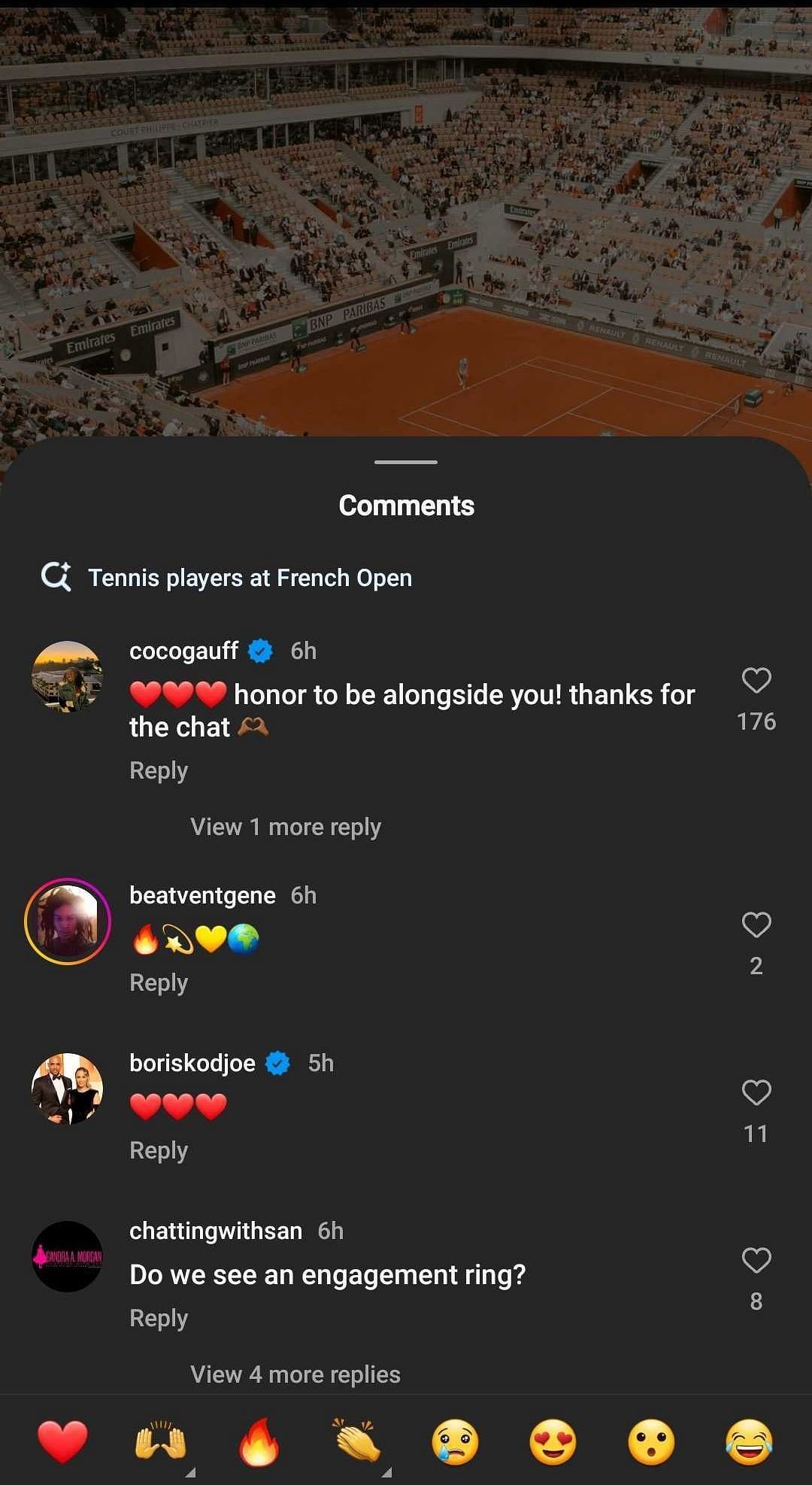 Coco Gauff's comment on Venus Williams' Instagram post, dated Friday, May 30, 2025 (Source: Instagram/venuswilliams)